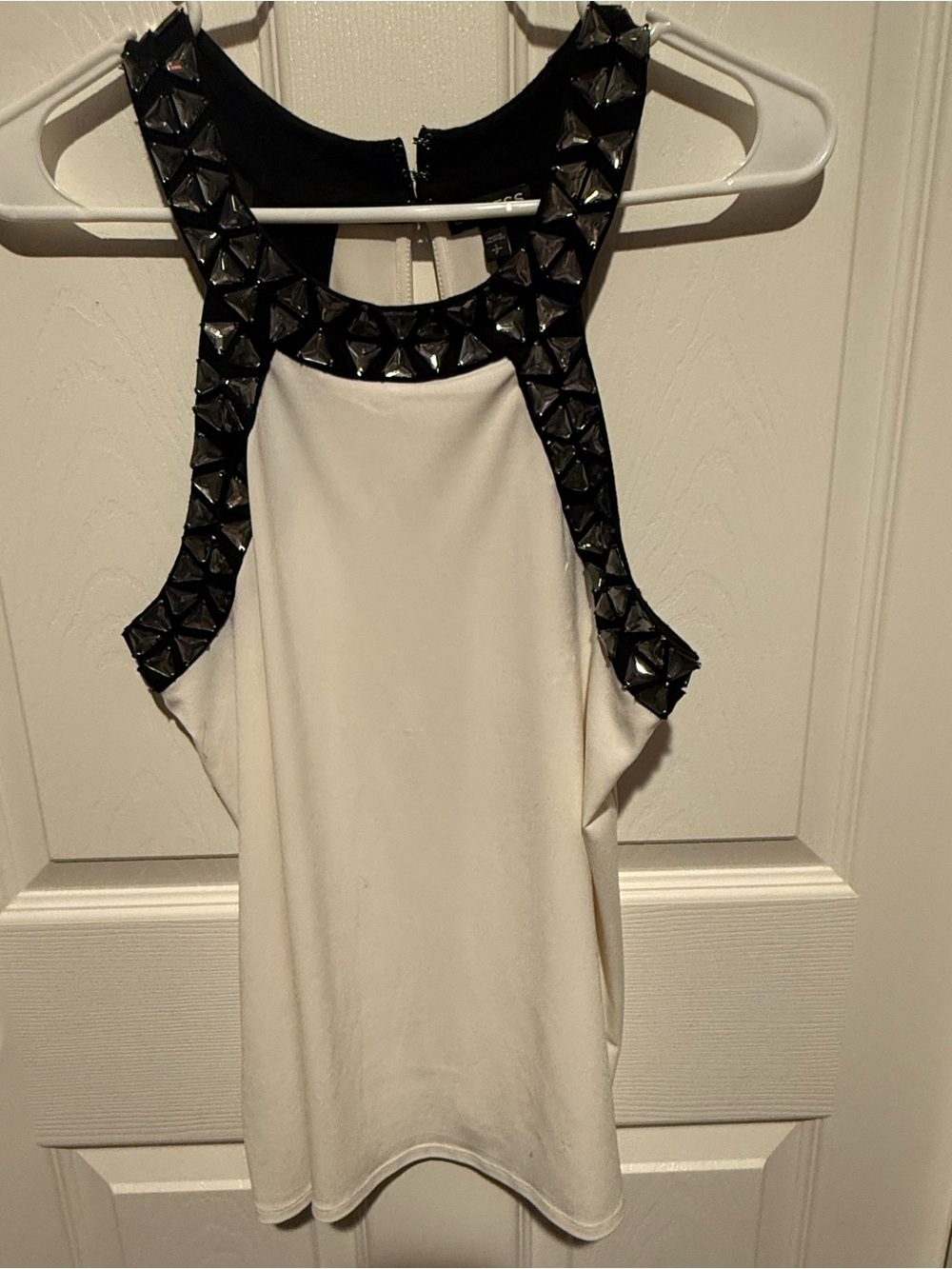 Express White Tank Top with Black Studded Trim